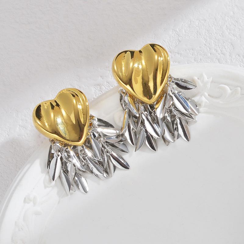 GANEMLY 316L Edelstahl Geometrische Zweifarbige Hängeohrringe Für Damen Charme Metalltextur Wasserdicht Ohrhänger Schmuck