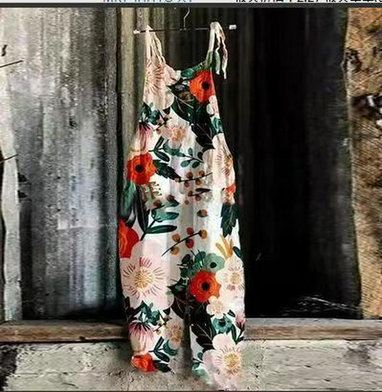 2025 Summer Retro Print Wide-Leg Women's Jumpsuit