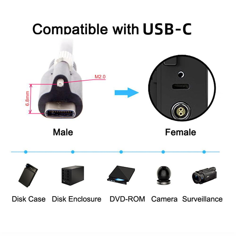 xiwai USB to USB Cord with Single Panel Mount 10Gbps 65W PD Power for Laptops and Screw-Lock 3.1 Type-C USB-C Cable, 3.25A 3.0 Connector, Data,