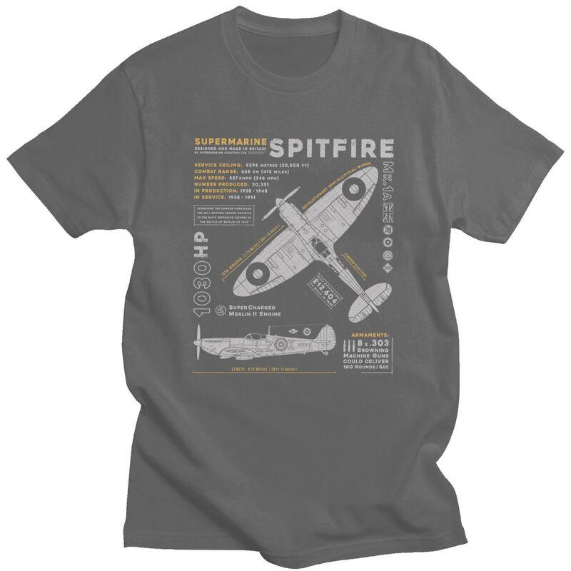 Custom Male Spitfire T Shirts Short Sleeves Cotton Tshirts Tshirt Casual Fighter Pilot Aircraft Airplane Tees Clothing