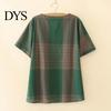 Short Sleeve Top Set 2 Pcs/Set Women T-shirt Pants Plus Size Homewear Outfit Color Matching Plaid Print Casual Two-piece Round Neck Wide Leg