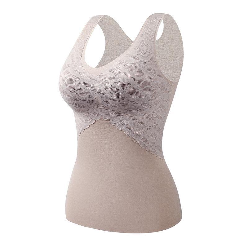 Women's Seamless Self-Heating Velvet Thermal Underwear with Chest Pads & Thick Inner Lace.