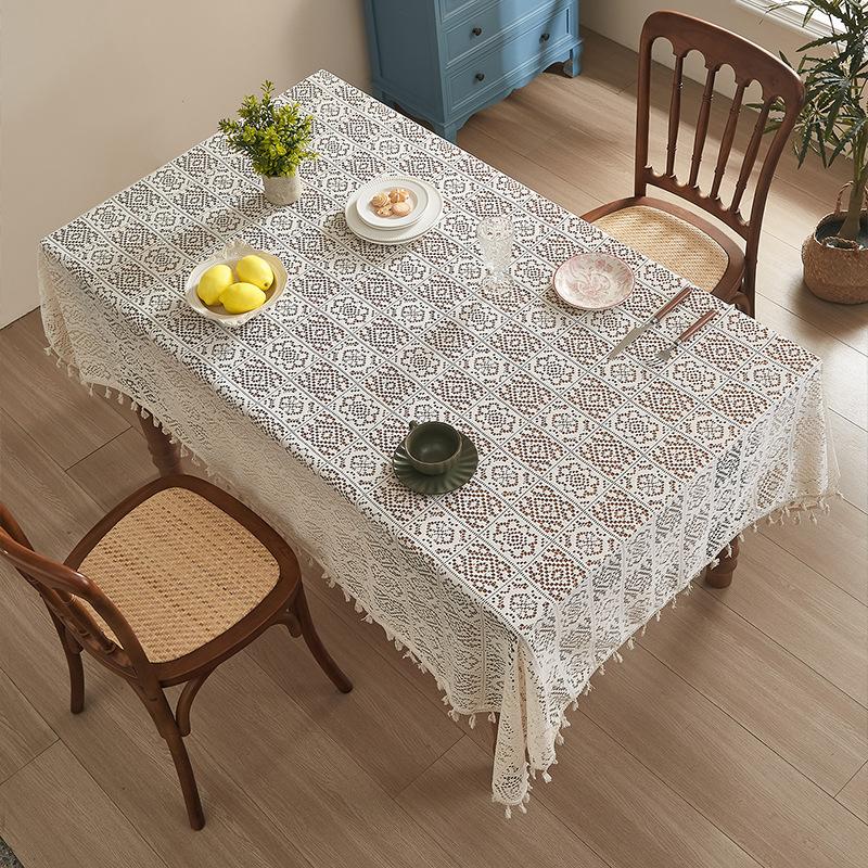 American Retro Pastoral Hollow Crochet Tablecloth Rectangular Round Dining Table Coffee Table Tablecloth Cabinet Cover Towel Household