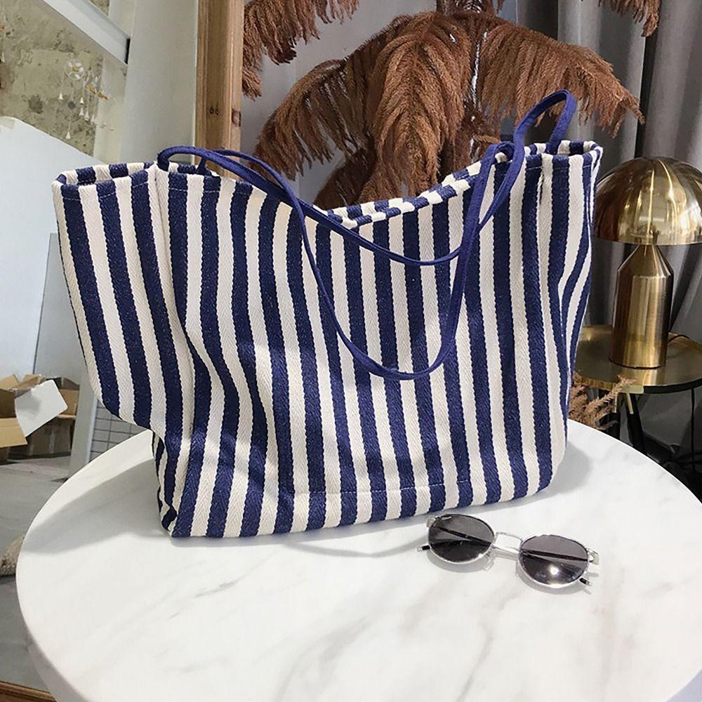 

Tote Large Capacity Stripe Bag Retro Shopping Bag Fashion Canvas Shoulder Bag Unisex красный