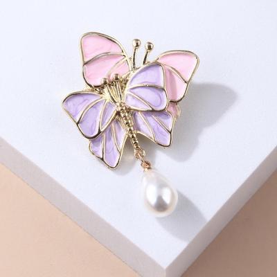 Broche papillon en émail, pendentif goutte d'huile, perle, style rétro, simple et exquis, accessoire pour vêtements et accessoires pour femmes