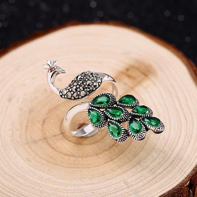 Bague paon en argent incrusté de zircon S925 Yintai, bague rétro pour femmes