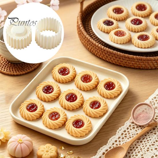 Mini-Teigformwerkzeug 2-in-1 Runde Mondkuchenform, Doppelseitige Gebäckpresse mit Muschelrand und Küchenbackwerkzeuge Spiralprägung für DIY