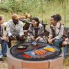 X-Marks Fire Pit Grill Grate, Foldable Round Cooking Grate, Heavy Duty Steel Campfire BBQ Grill Grid with Handle and Support X Wire, Portable Camping