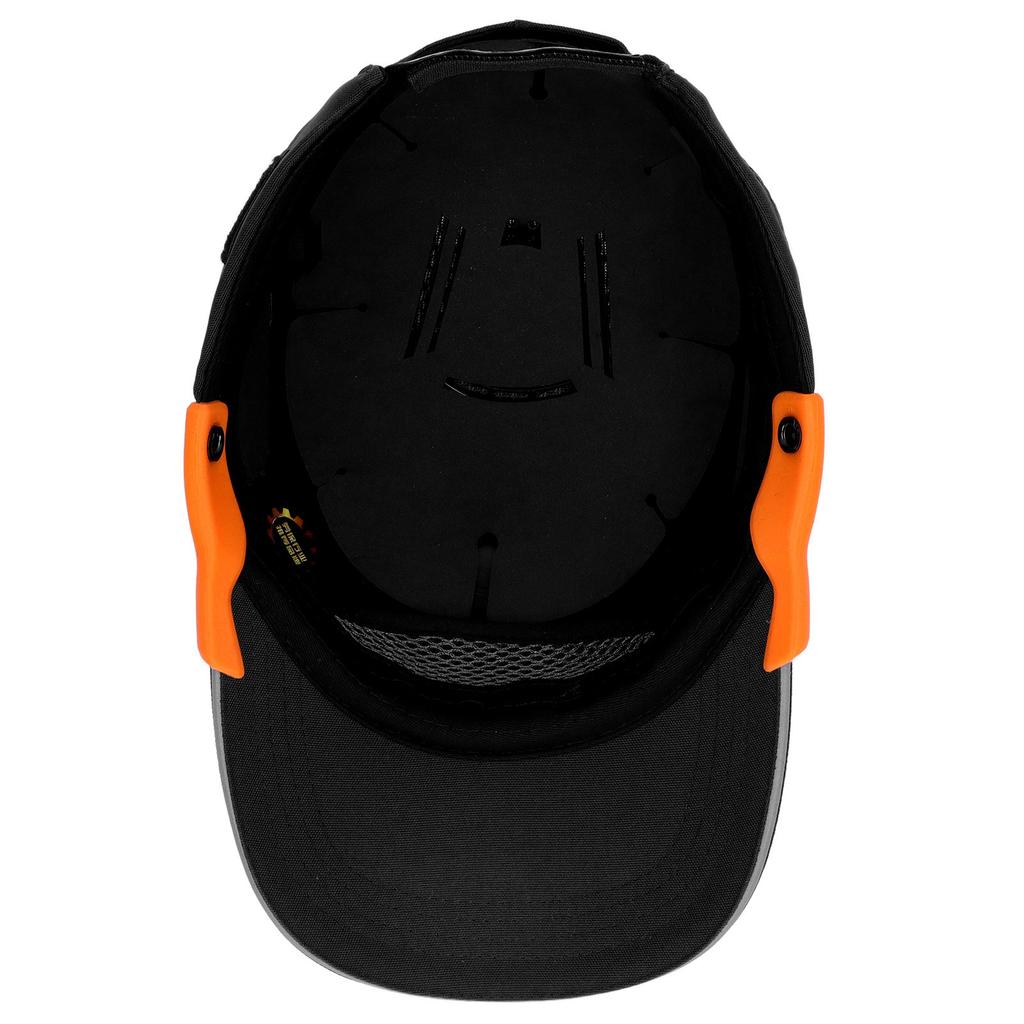Bump Hat Baseball Hardhat Peaked Breathable Protective Adjustable for Sports Working Black with Orange Edge