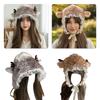 Cartoon Head Wrap Furry Deer Soft Thicken Trapper Hat for Women Outdoor Wear Lace Brim Holiday Party Photo Props