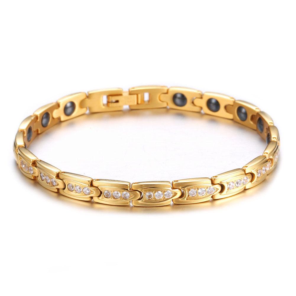 

Золотой браслет из нержавеющей стали для женского здоровья с цирконом и черным гематитом