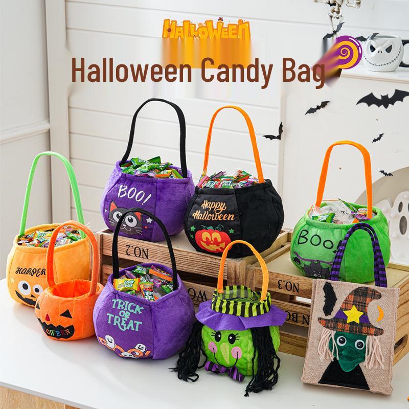 Pumpkin Lantern Trick-or-Treat Candy Bag for Kids - Halloween Handheld Decoration and Small Gift Prop