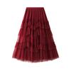 Qooth Spring Summer Women's Sweet High Waist Cake Skirt Tulle Mesh Pleated Skirt QT1569