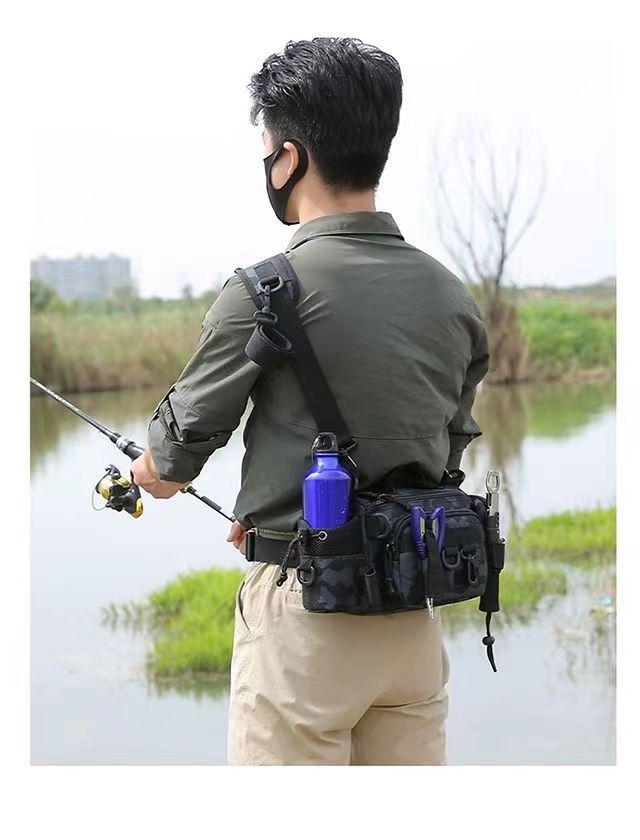 Multifunctional Waterproof Fishing Bag: Waist Pack, Shoulder Backpack, Crossbody, Rod Holder, Tackle Storage