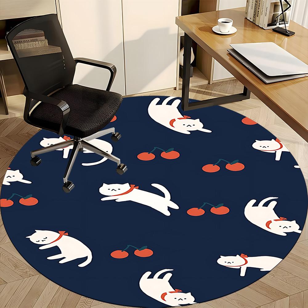 1pc Cherry Cats Office Round Area Rug, Under Office Chairs Bedroom Living Room Home Decor, Room Deco