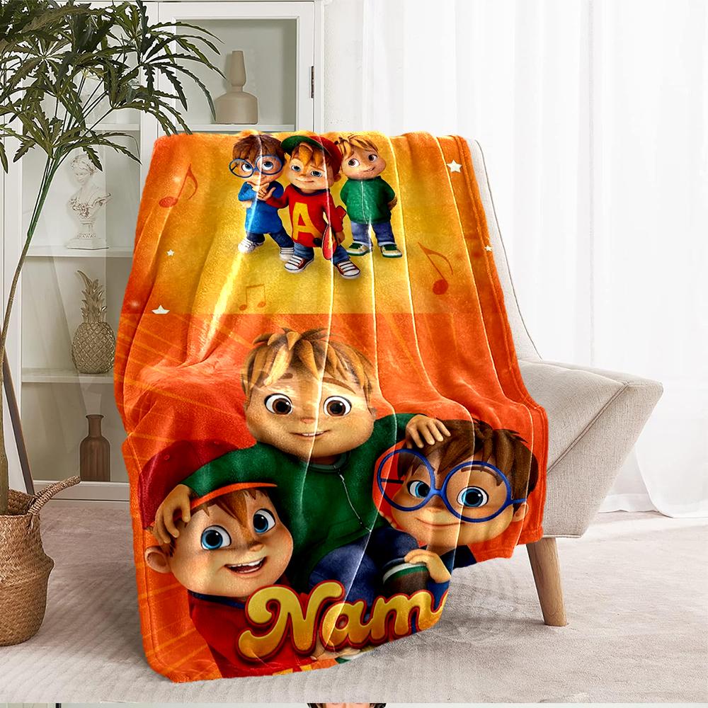 Custom Name Alvin and the Chipmunks Theme Printed Blanket - Perfect for Couch, Bed, Travel & Outdoor Use | Machine Washable, Cozy & Durable.