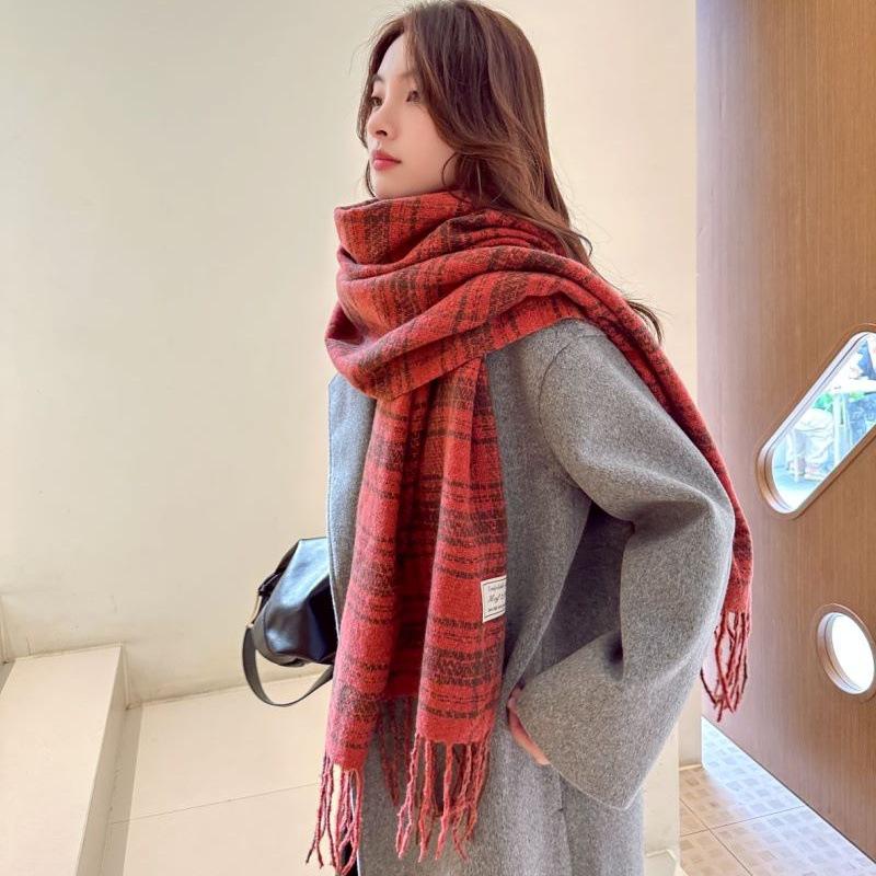 Women's Faux Cashmere Plaid Scarf - Korean Style, Thick & Warm Autumn/Winter Shawl