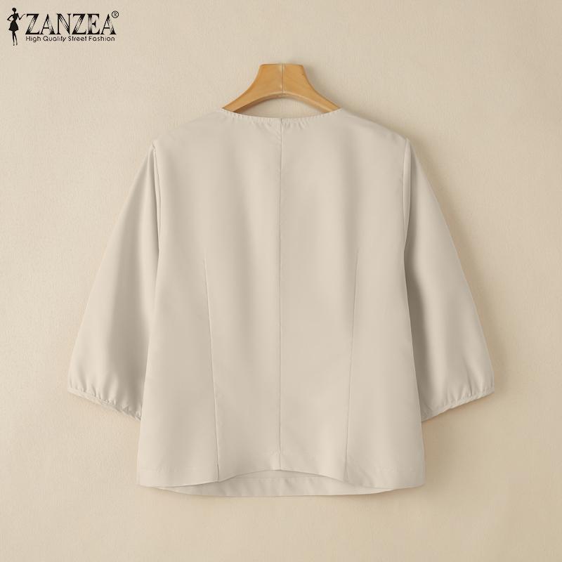 ZANZEA Women Casual Square Collar Loose Half Sleeve Plain Blouse