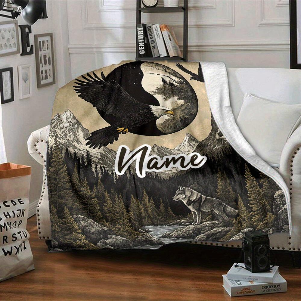 Natureinspired Eagle And Wolf Home Customize Your Name Blankets Comfortable Soft Lightweight Allseason Multipurpose Blanket For Picnics Sofas Offices