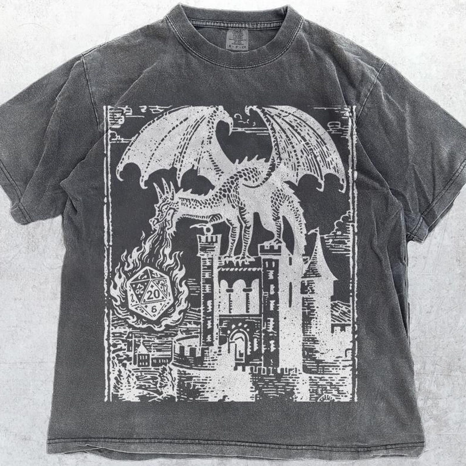 Vintage Fantasy Dragon Shirt, Dice D20 Fireball Meme T-Shirt Comfort Colors® S