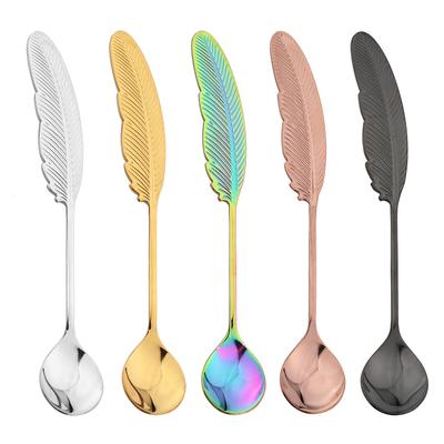 Feather Spoons Stainless Steel TeaSpoons Creative Coffee Spoon For Ice Cream Dessert Scoop Tableware Decoration Cutlery Gifts