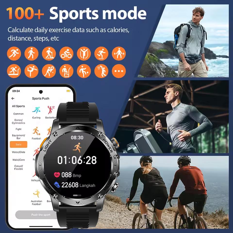 Military Grade 1000mAh Battery Smart Watch IP68 Waterproof GPS Tracker Bluetooth call AMOLED HD Men Sports  New Smartwatch