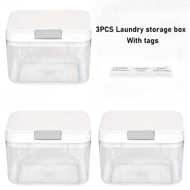 3pcs Large Capacity Laundry Pod Containers with Automatic Pop-Up Lid Sealed & Organized Laundry Room Storage Transparent Plastic