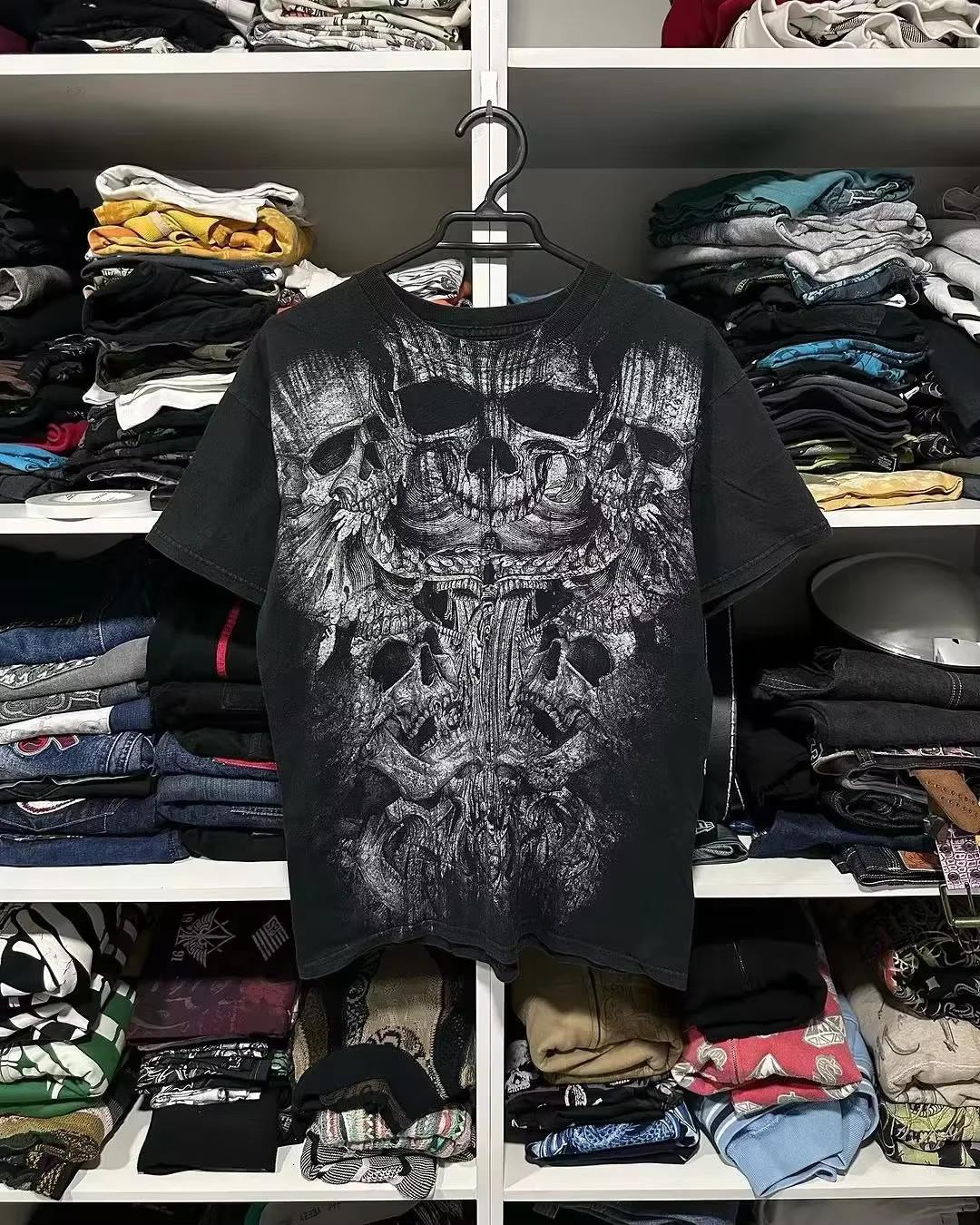 100% Cotton Y2K Affliction Style Graphic T Shirt Gothic Grunge 2000s Unisex S