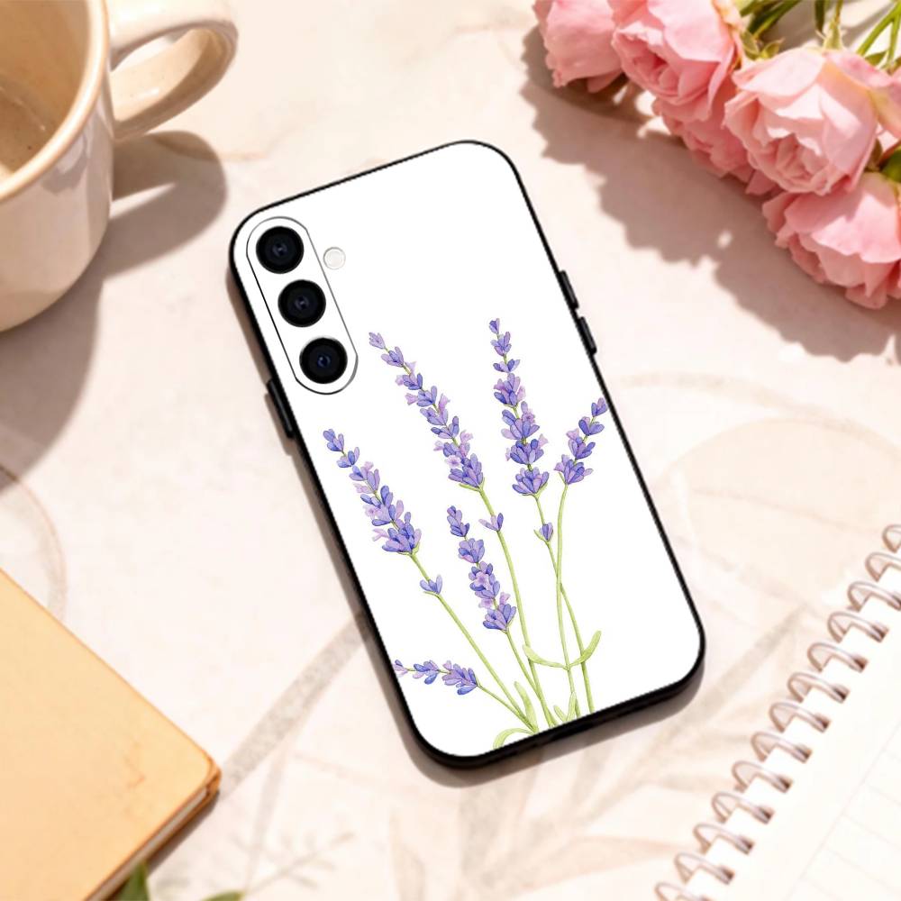 L-Lavender P-Purple F-Flowers phone Case For Samsung Galaxy A73,A72,A71,A70,A53,A52,A51,Others Soft Black Shell
