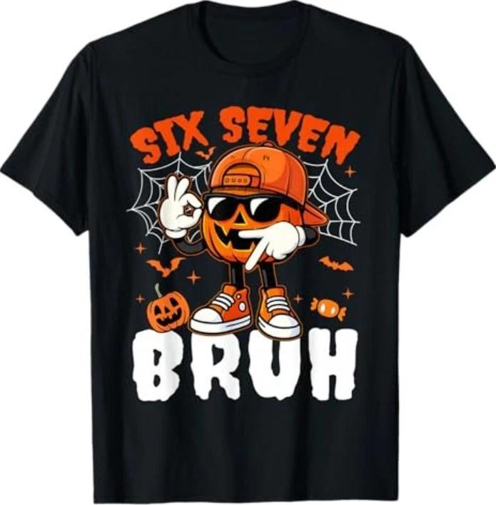 Funny Six Seven Meme Brainrot Pumpkin Bruh 67 Halloween T-Shirt M