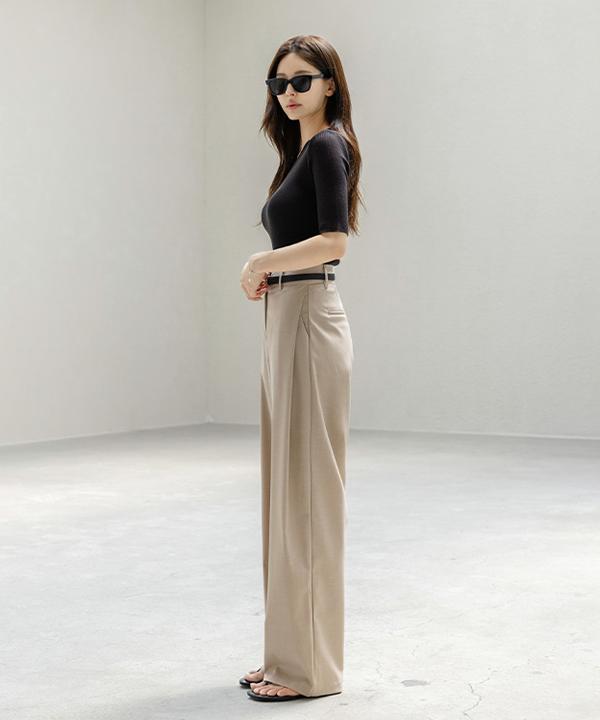Peulenchisikeu [Classic Ver.] [Life 360] [3-Fold Length] Belle Époque Folding Pintuck Wide Slacks_F6H448Sl (A Type)