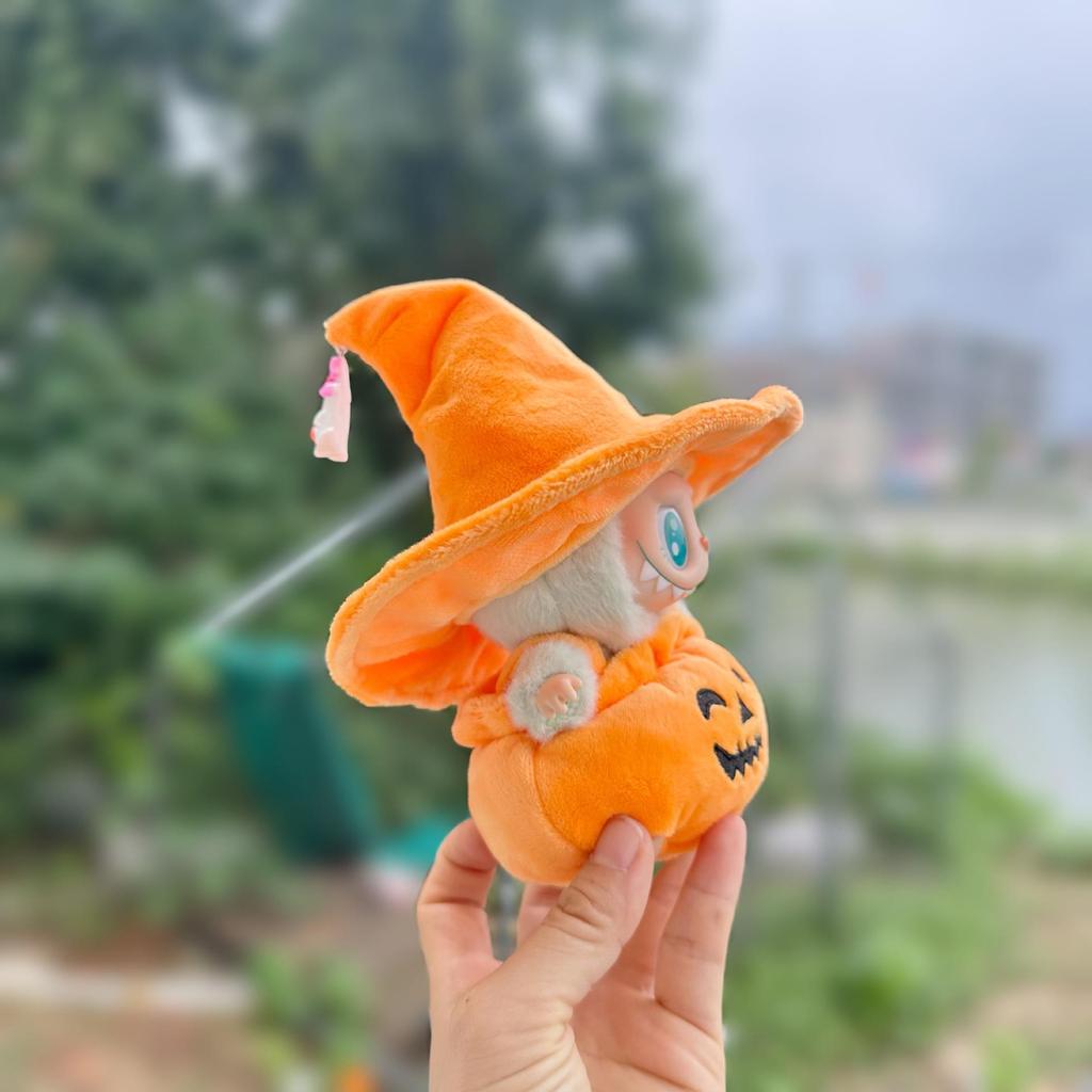 (clothes Only) For 17cm Labubu Doll Halloween Pumpkin Hoodie Set Idol Sitting Party Mini Plush Cute Decoration Costume
