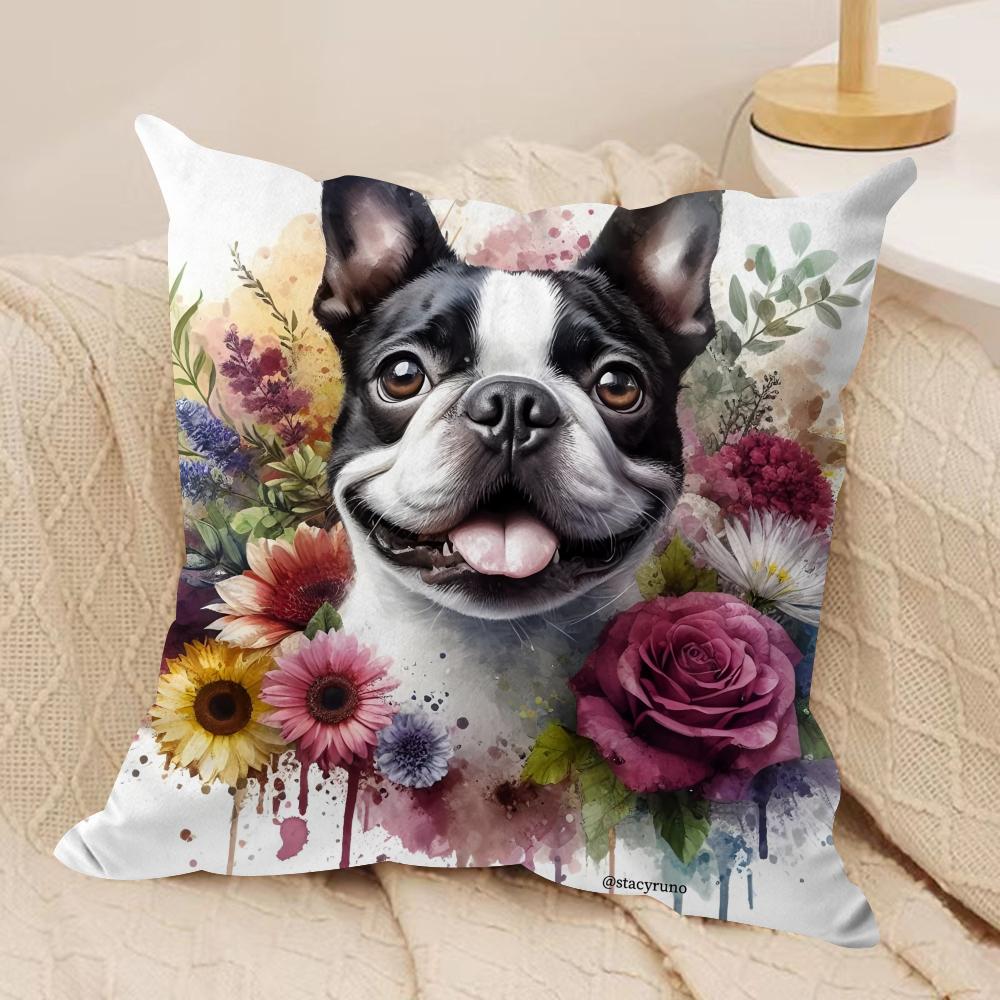 watercolor Pet Dog Cushion Cover Soft Plush Fabric DoubleSided Printed Cushion Covers for All Seasons Modern HomeDecor Gift