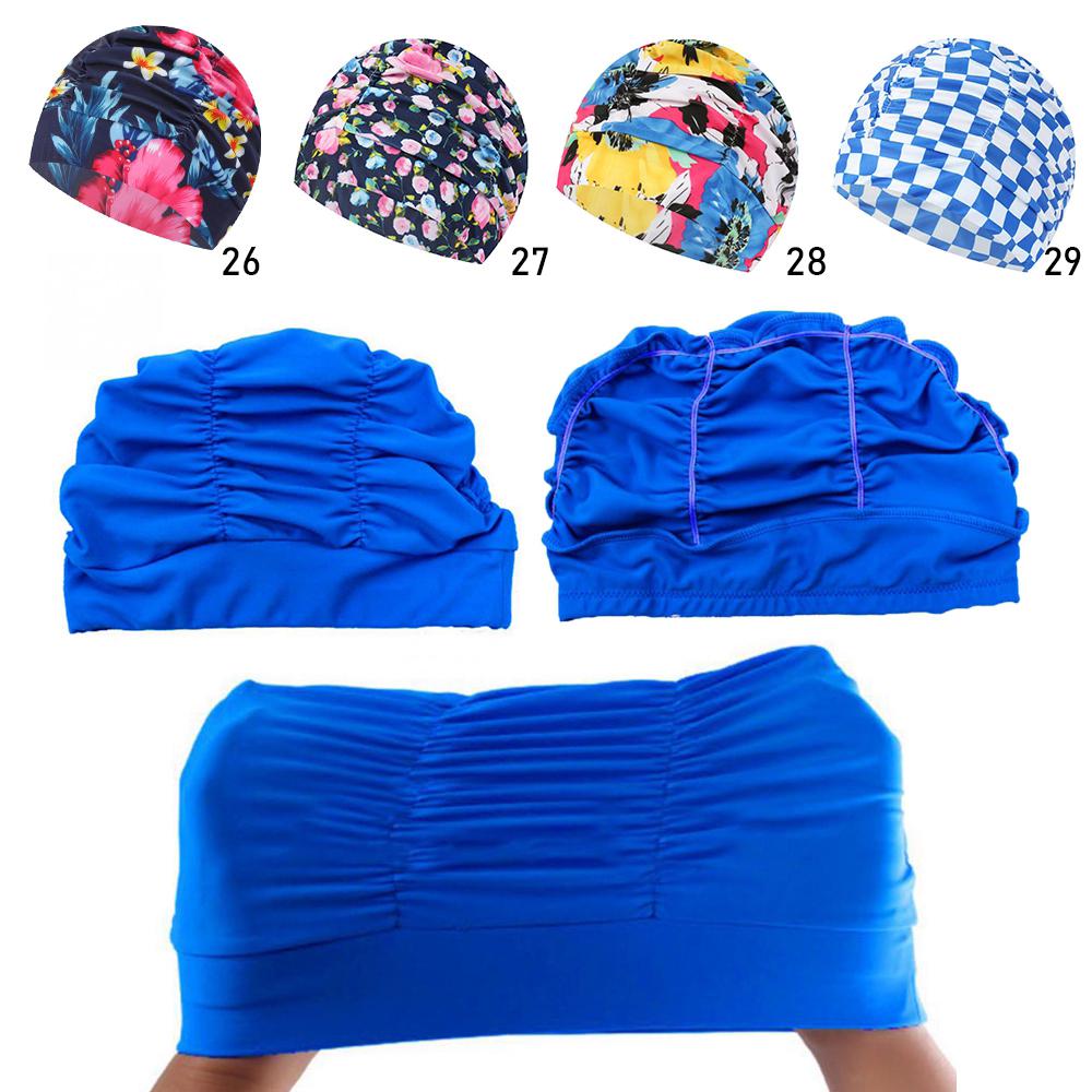 Shower Cap Elastic Nylon Turban Flowers Printed Swimming Cap Pool Bathing Hat Long Hair Protect Waterproof Hats for Men Women