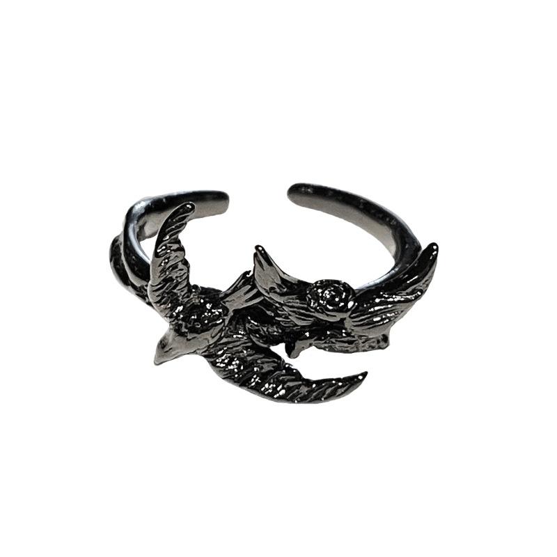 Dark Raven Punk Personality Open Ring Raven Zircon Accessories Niche Premium Trendy Cool Index Finger Ring