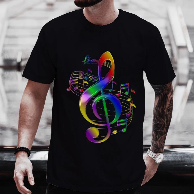 Men T Shirts Summer Men Clothes Oversize Y2K T-Shirt Harajuku Streetwear Golden Treble Clef with Flowing Music Notes Design Tops