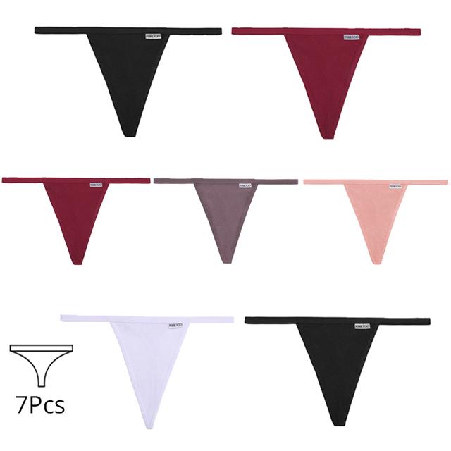 FINETOO 7Pcs/Set Cotton Thongs Panties Women Sexy T-Back Underpants G-string Underwear Girls Breathable Intimates Female Lingerie Bikini