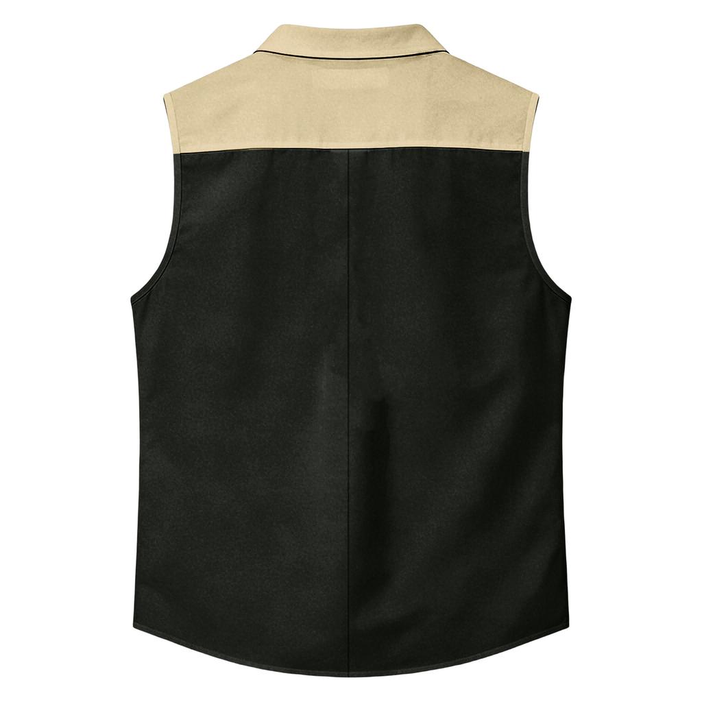 Men's Workwear Lapel Button-Down Vest Shirt - Lightweight Sleeveless Top
