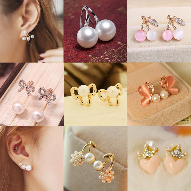 Korean Butterfly & Bowknot Cat's Eye Earrings with Pearl Studs