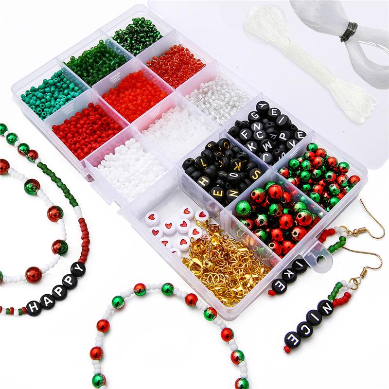 Christmas-Themed 15-Grid Box with 3mm Glass Seed Beads for Handmade Earrings and Bracelet DIY