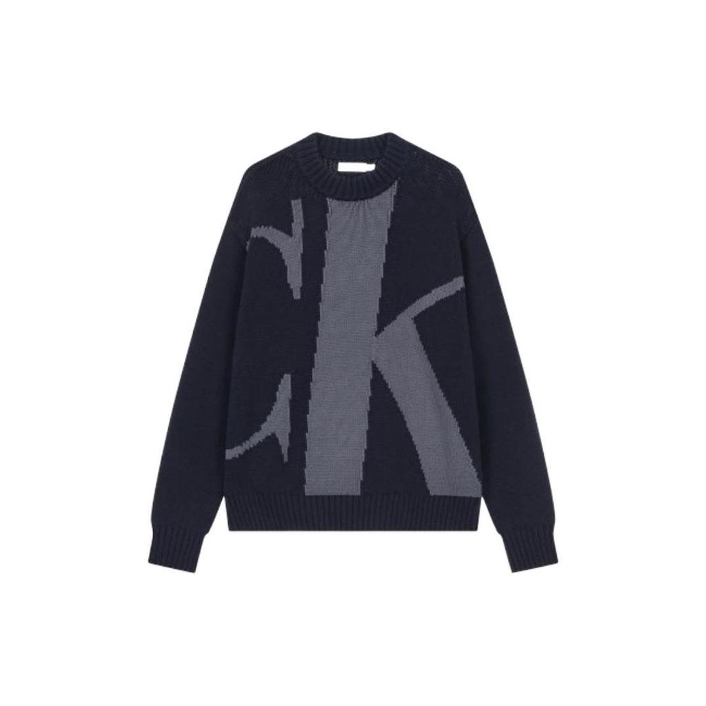 Calvin Klein FW22 Embroidered Logo Crewneck Sweater Men Sweater Navy 40JM331-CEF