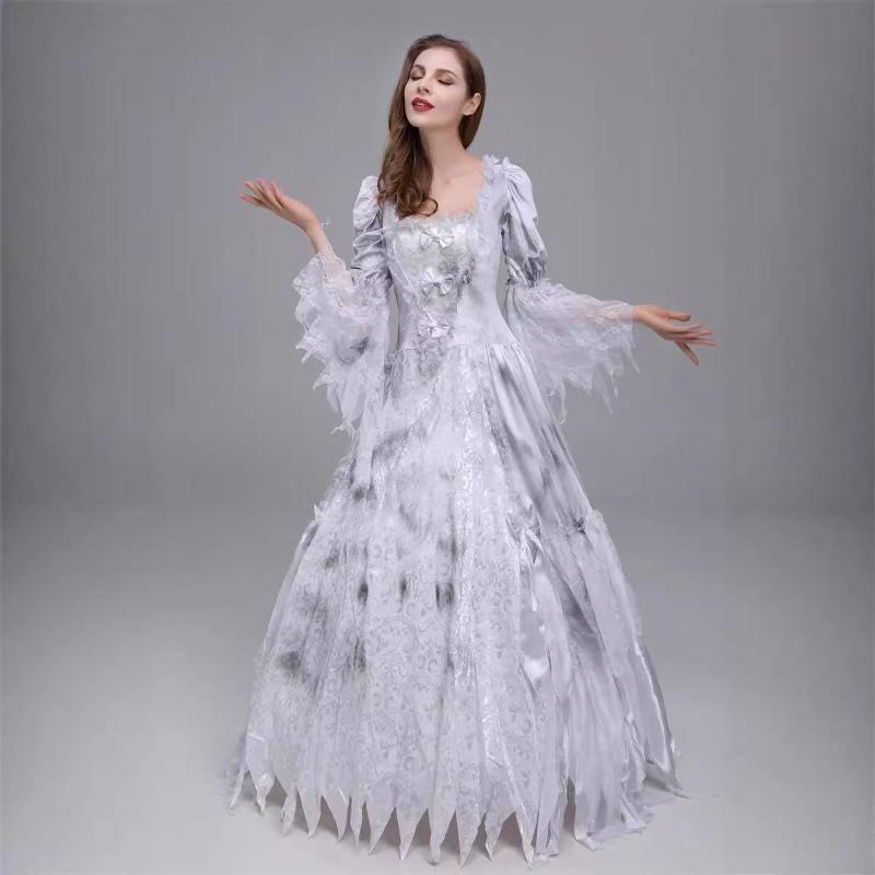 Halloween Ghost Bride Horror Vampire Adult White Ghost Dress Ghost Bride Costume