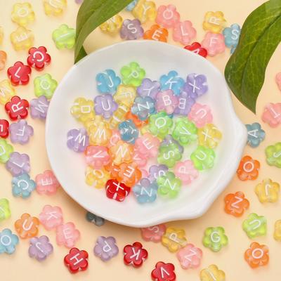 50Pcs 9mm Acrylic Loose Colorful Letter Flower Shape Beads For Jewelry Making DIY Keychain Necklace Bracelet Fashion Handwork Beading Accessories