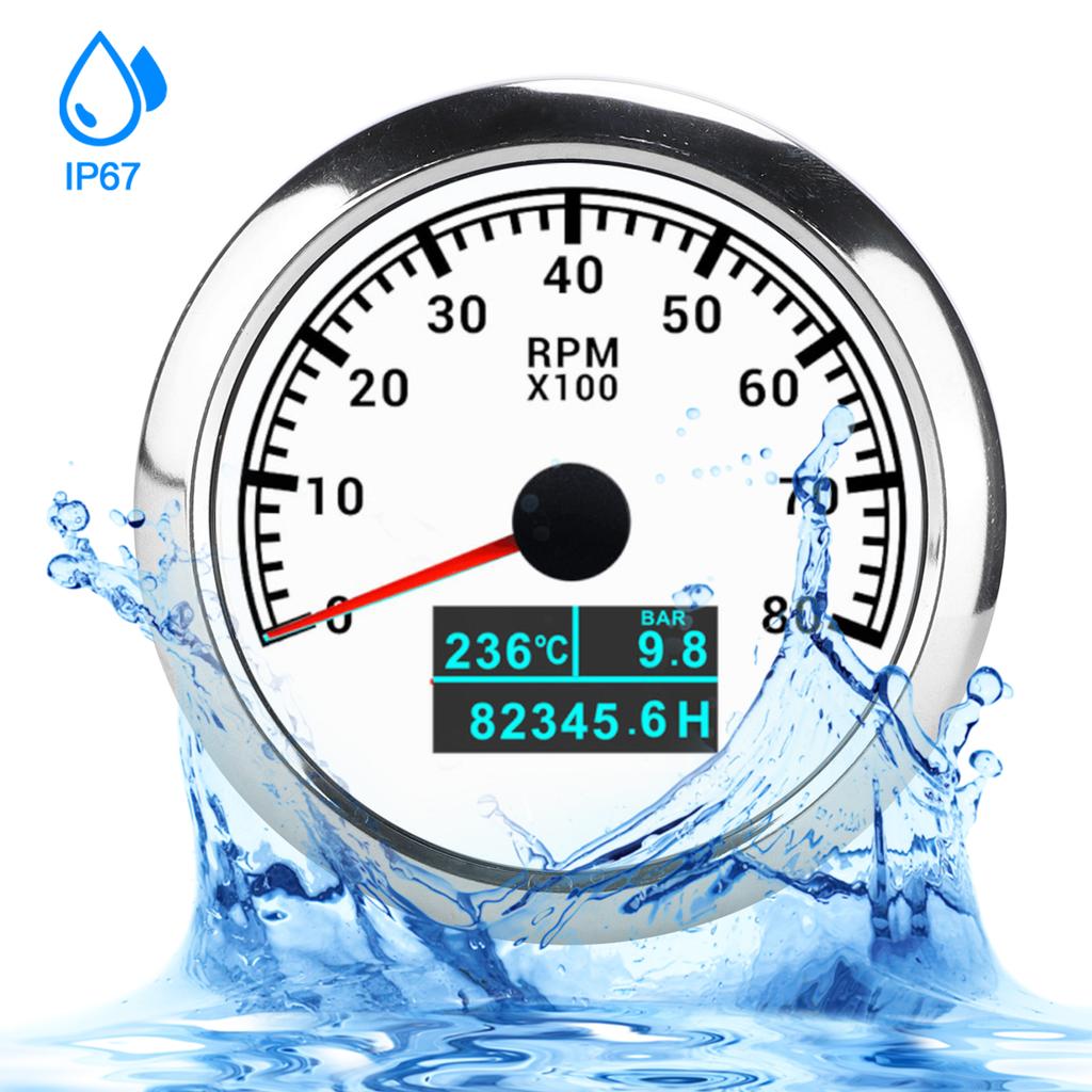 3 In 1 Tachometer Water Temperature Oil Pressure Cumulative Hour Display Pointer IP67 for Car Truck ShipWhite Dial