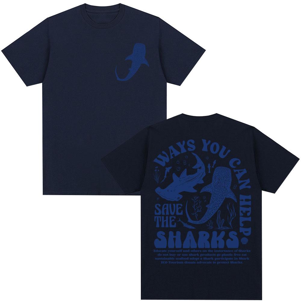 

Save The Sharks Respect The Locals Graphic T Shirt Funny Ocean Men Women Aesthetic Short Sleeve Loose Cotton Casual Y2k T-shirts 4XL