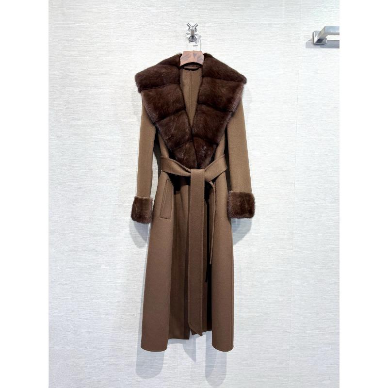 High-end mink fur collar double-sided cashmere coat women's LP wind winter long whole mink woolen splicing coat