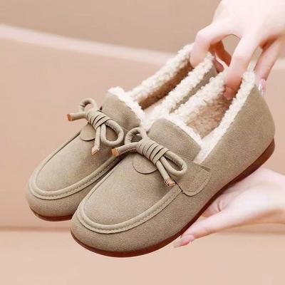 Women's Bowknot Large Size Soft Sole Autumn and Winter Warm Fur One Snow Boots Fluffy Lined Non-slip Hiking Casual Sports Cotton Shoes Fur Shoes
