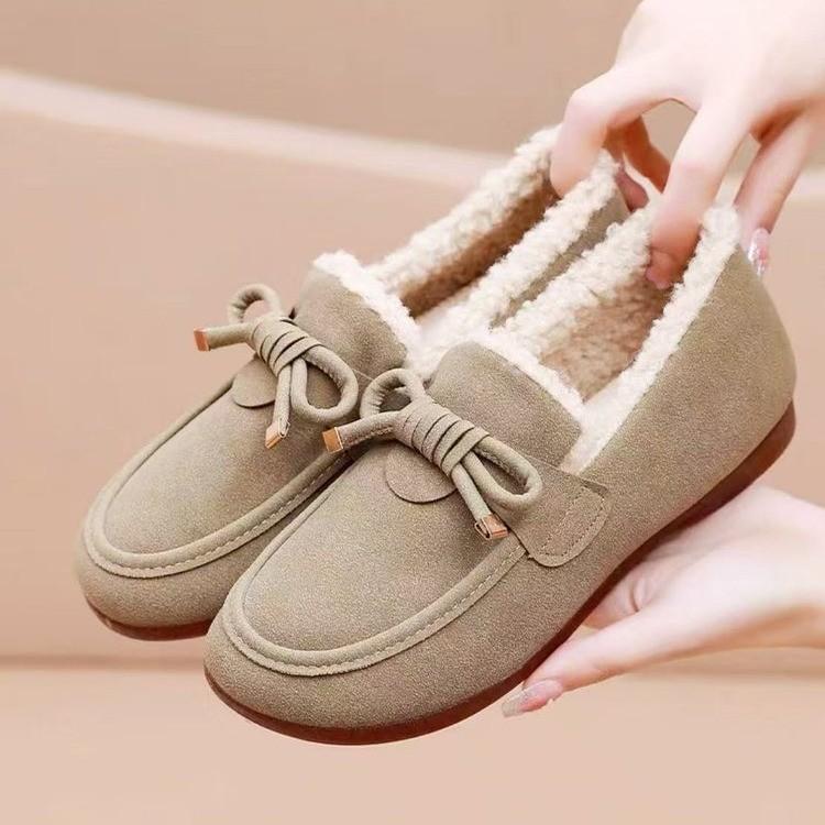 

Women s Bowknot Large Size Soft Sole Autumn and Winter Warm Fur One Snow Boots Fluffy Lined Non-slip Hiking Casual Sports Cotton Shoes Fur Shoes 35 хаки
