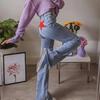 Spring and Summer Retro Mid-waisted Back Pentagonal Collision Star Long Pants Casual Denim Micro Trousers