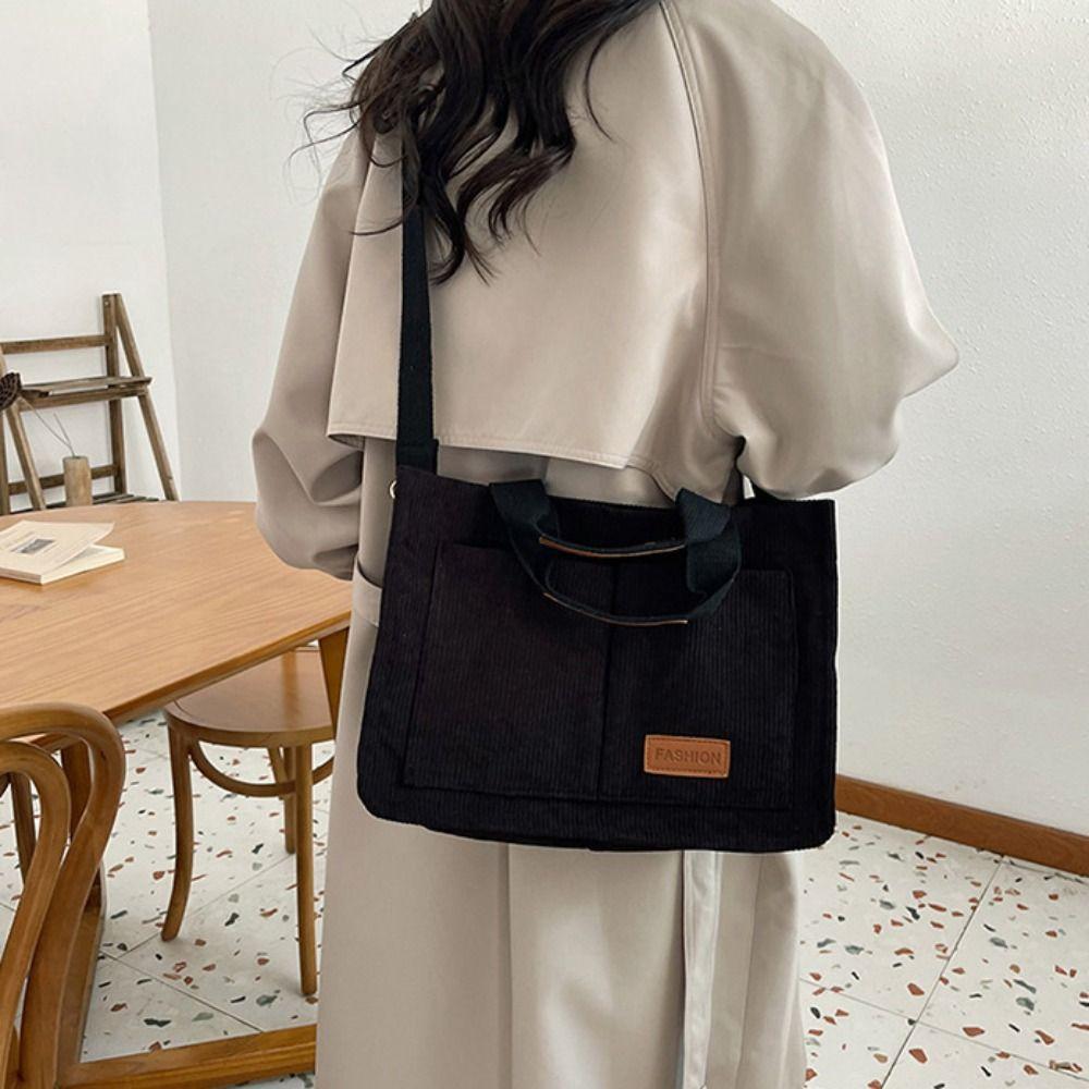 Korean Style Corduroy Tote Bag Simple Cloth Handbag Cute Canvas Shoulder Bag  Women